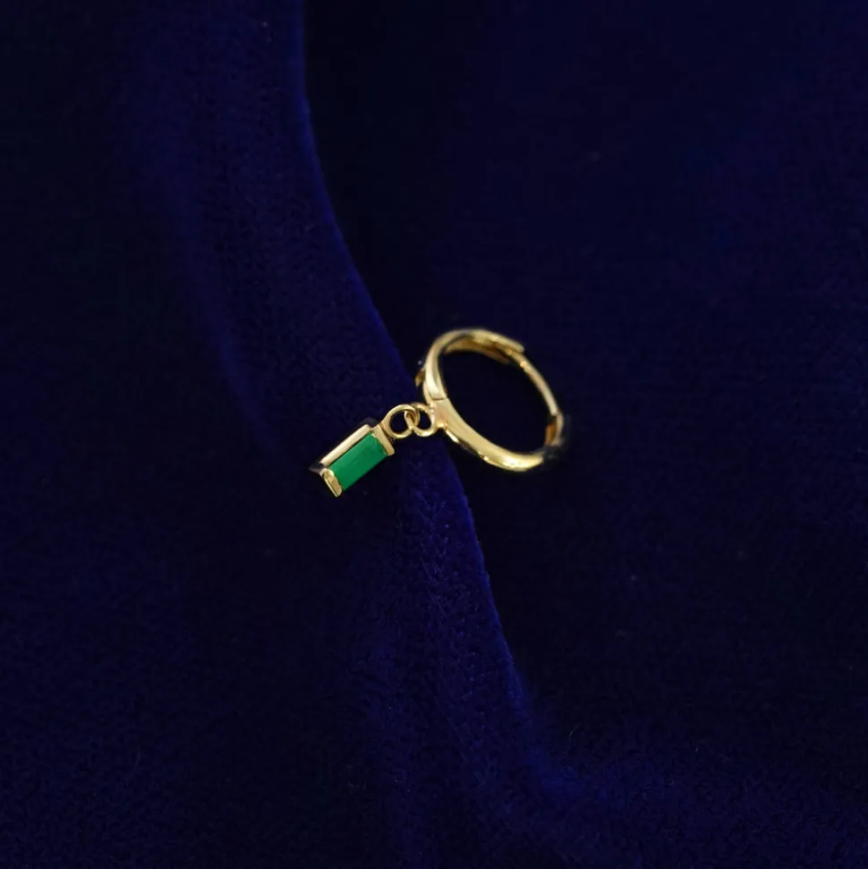 Baguette Emerald Dangle Hoop