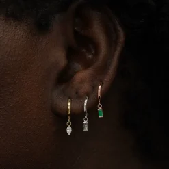 Baguette Emerald Dangle Hoop