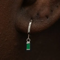 Baguette Emerald Dangle Hoop