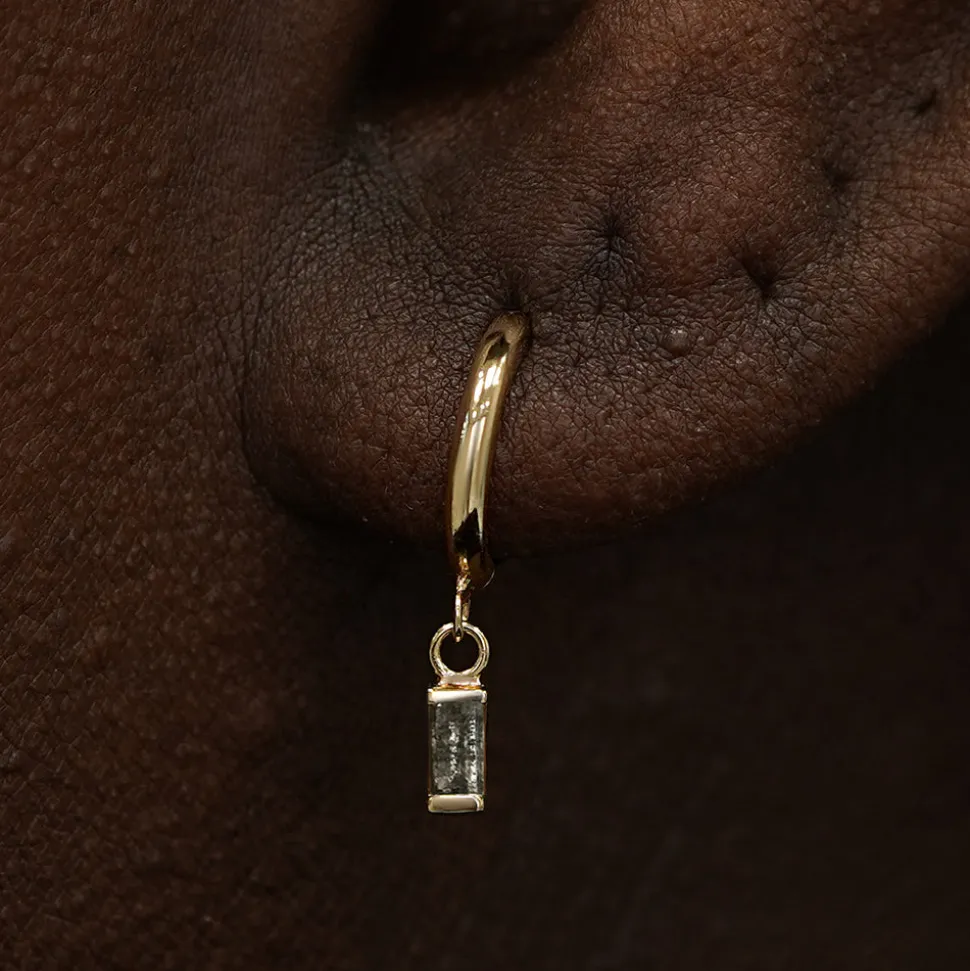 Baguette Salt and Pepper Diamond Dangle Hoop