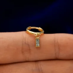 Baguette Salt and Pepper Diamond Dangle Hoop