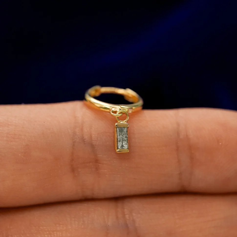 Baguette Salt and Pepper Diamond Dangle Hoop