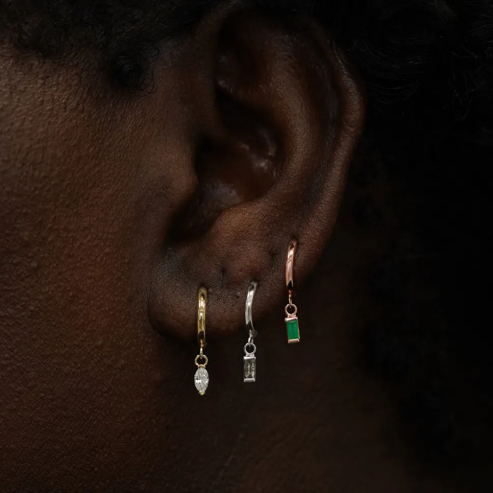 Baguette Salt and Pepper Diamond Dangle Hoop