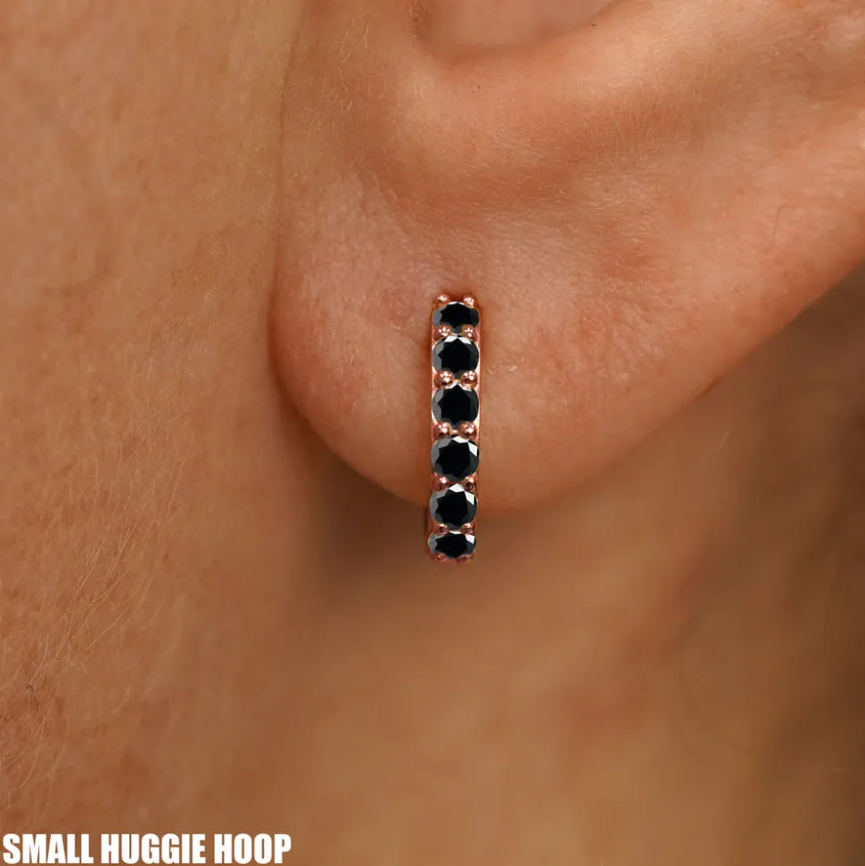 Black Diamond Huggie Hoop