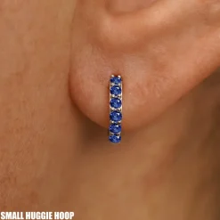 Blue Sapphire Huggie Hoop