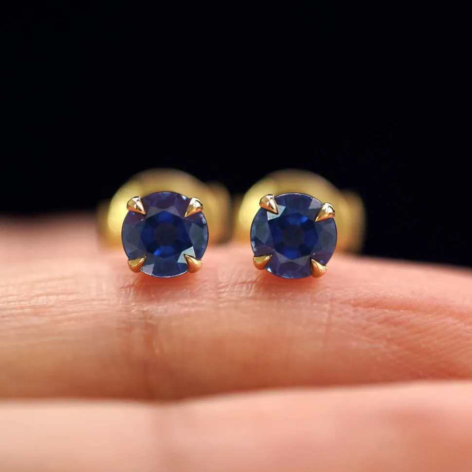Blue Sapphire Pressure Lock Earring