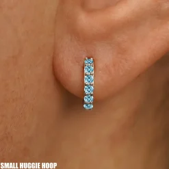 Light Blue Lab Diamond Huggie Hoop