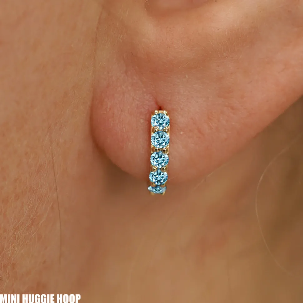 Light Blue Lab Diamond Huggie Hoop