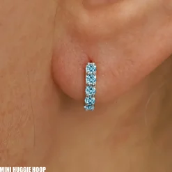 Light Blue Lab Diamond Huggie Hoop