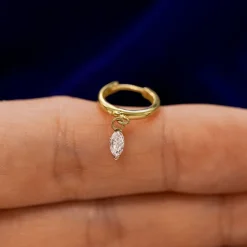 Marquise Lab Diamond Dangle Hoop