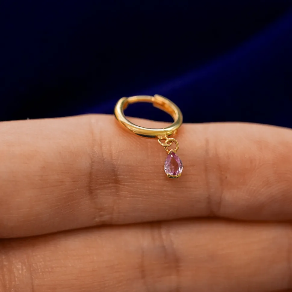 Pear Pink Sapphire Dangle Hoop