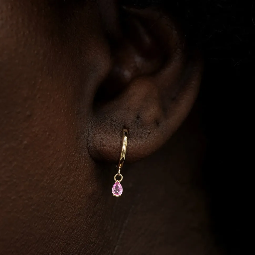 Pear Pink Sapphire Dangle Hoop