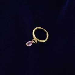 Pear Pink Sapphire Dangle Hoop