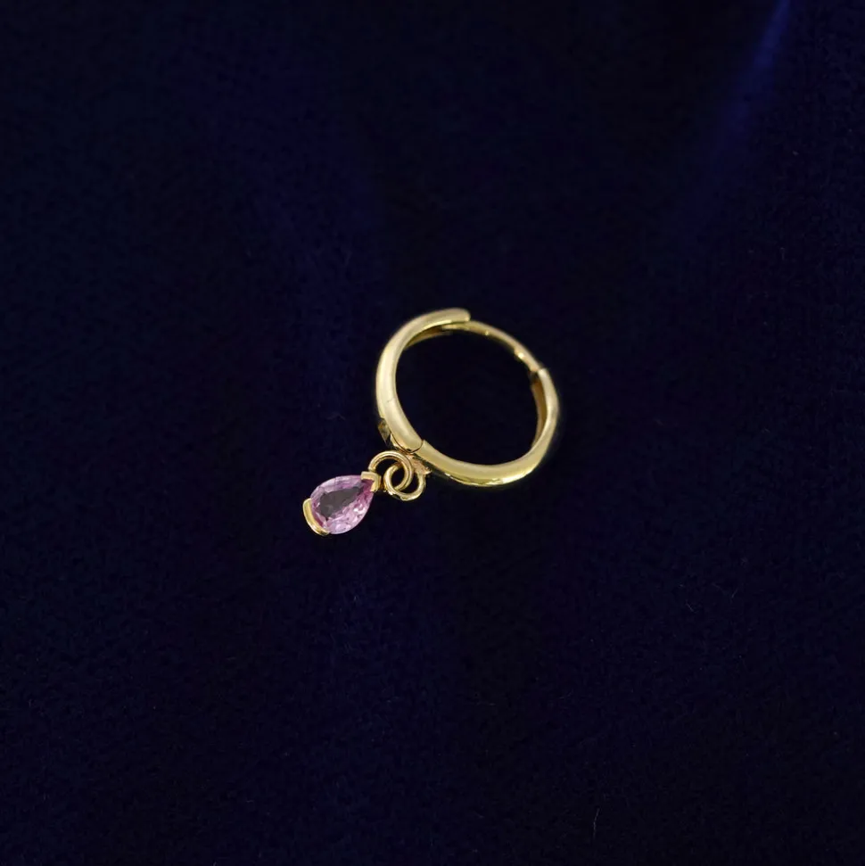Pear Pink Sapphire Dangle Hoop