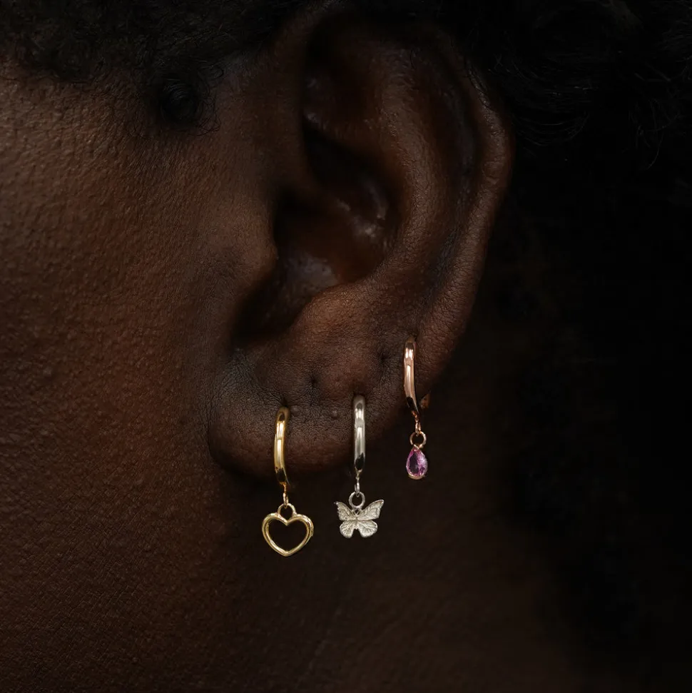 Pear Pink Sapphire Dangle Hoop
