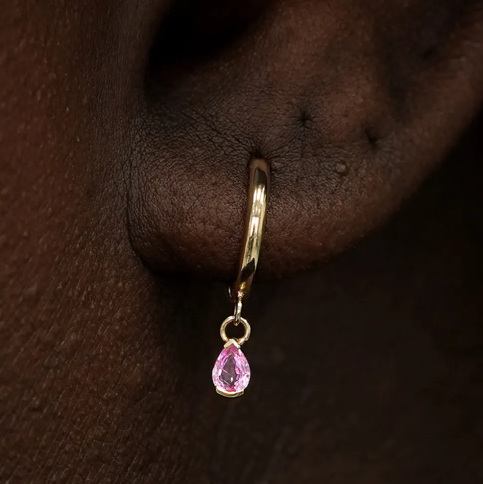 Pear Pink Sapphire Dangle Hoop