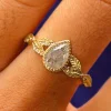 Pear Salt and Pepper Diamond Leaves Ring