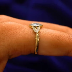 Pear Salt and Pepper Diamond Leaves Ring