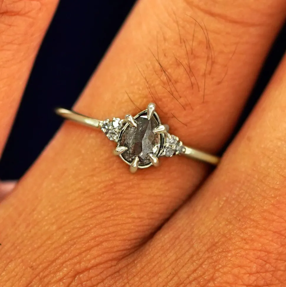 Pear Salt and Pepper Diamond Cluster Ring