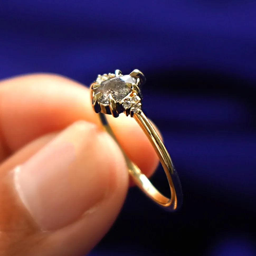 Pear Salt and Pepper Diamond Cluster Ring