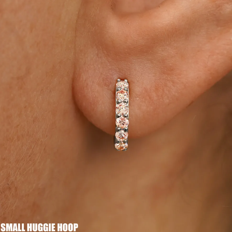 Pink Lab Diamond Huggie Hoop