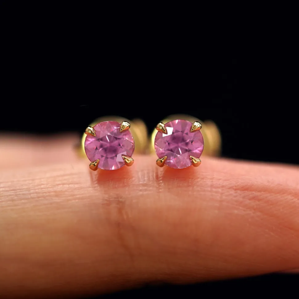 Pink Sapphire Pressure Lock Earring