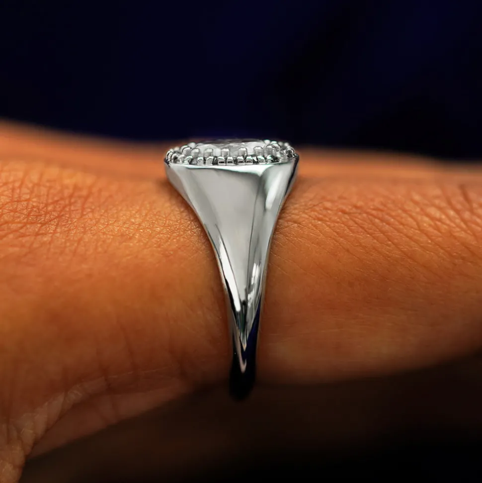 Platinum Oval Diamond Signet Ring