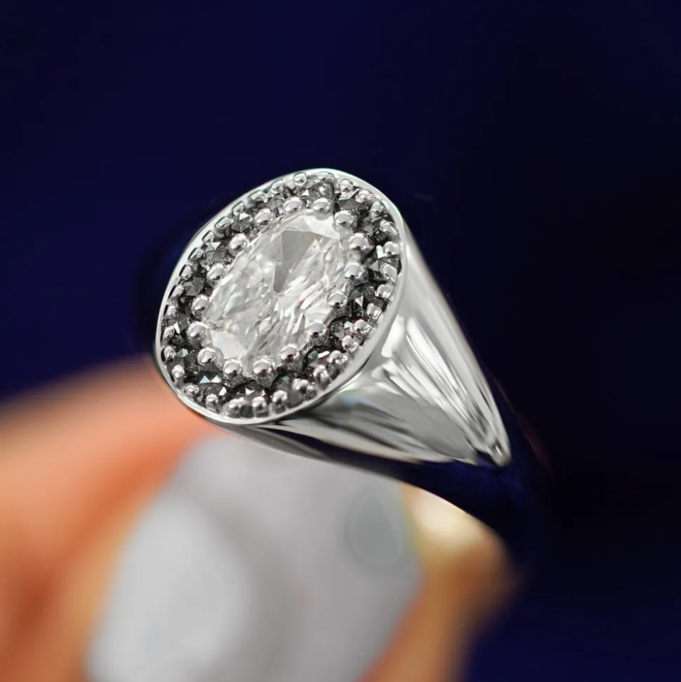 Platinum Oval Diamond Signet Ring