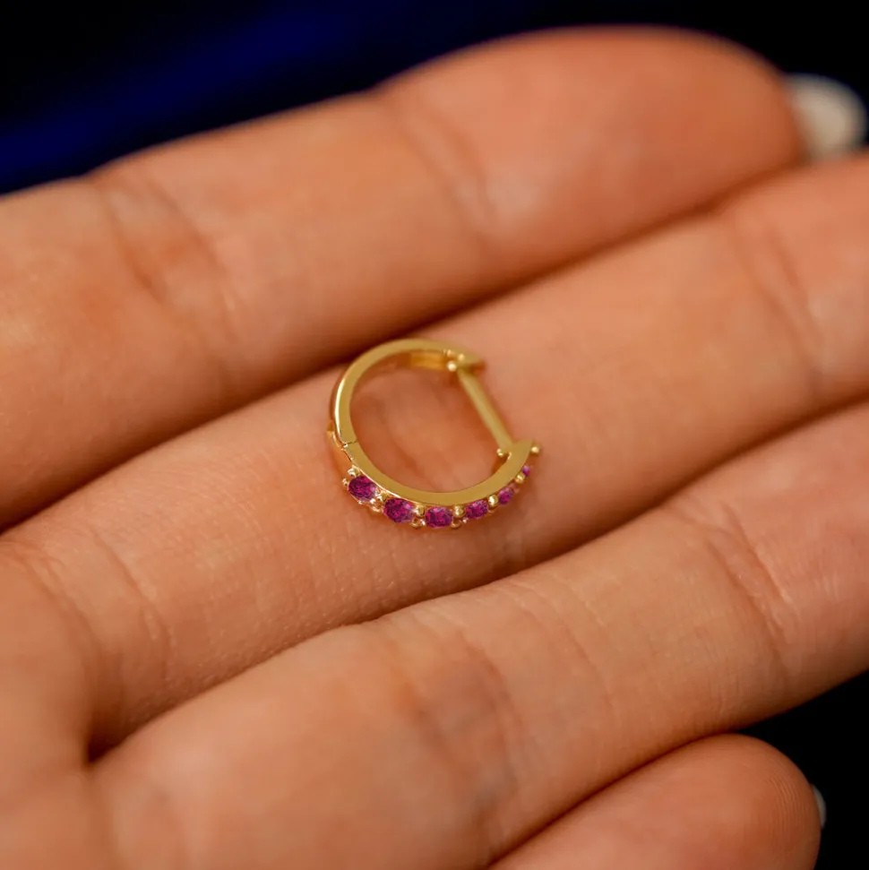 Ruby Huggie Hoop
