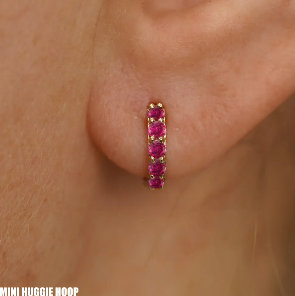Ruby Huggie Hoop