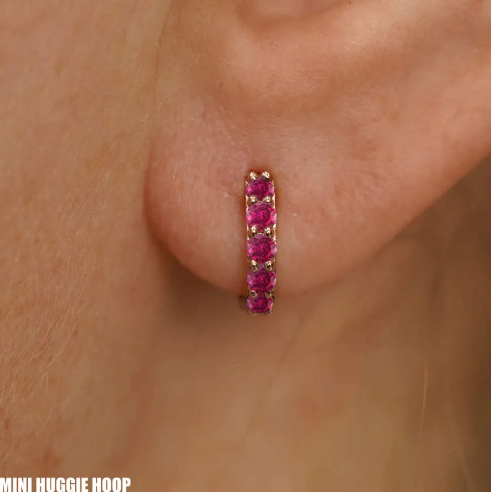 Ruby Huggie Hoop