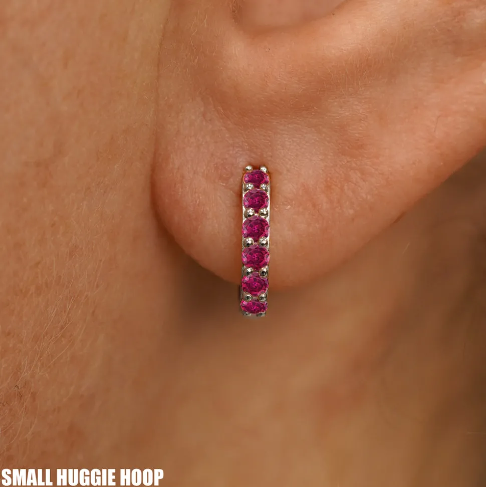 Ruby Huggie Hoop