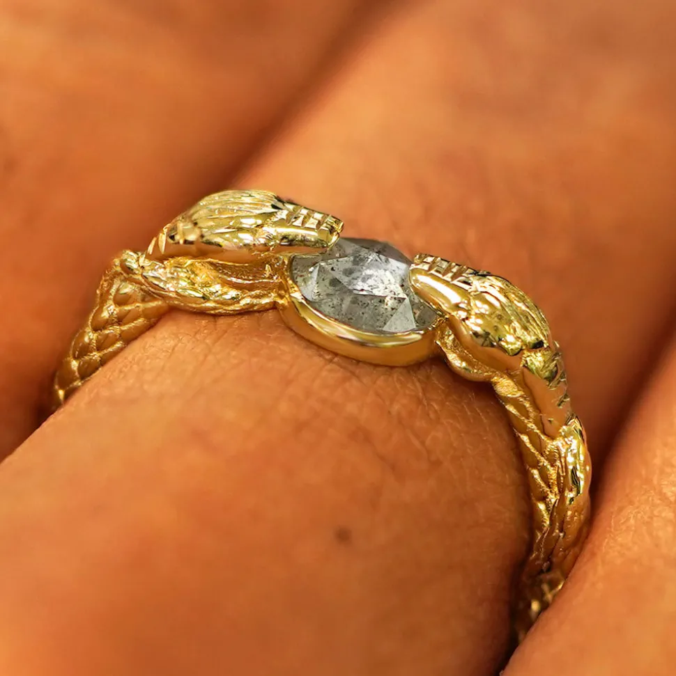 Salt and Pepper Diamond Guardian Snakes Ring