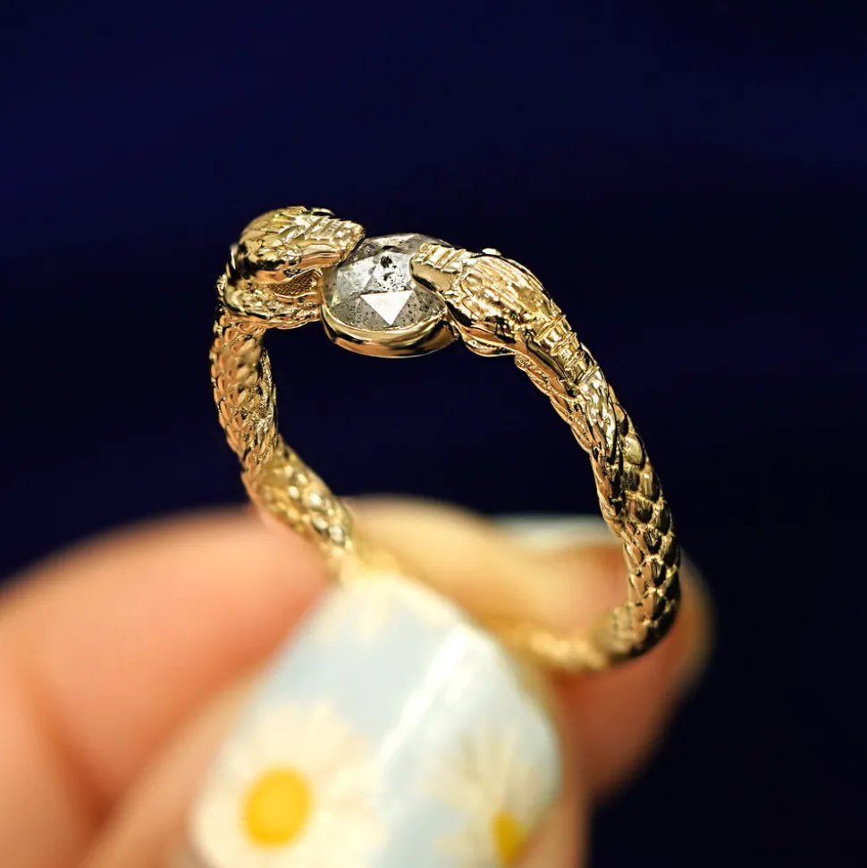 Salt and Pepper Diamond Guardian Snakes Ring