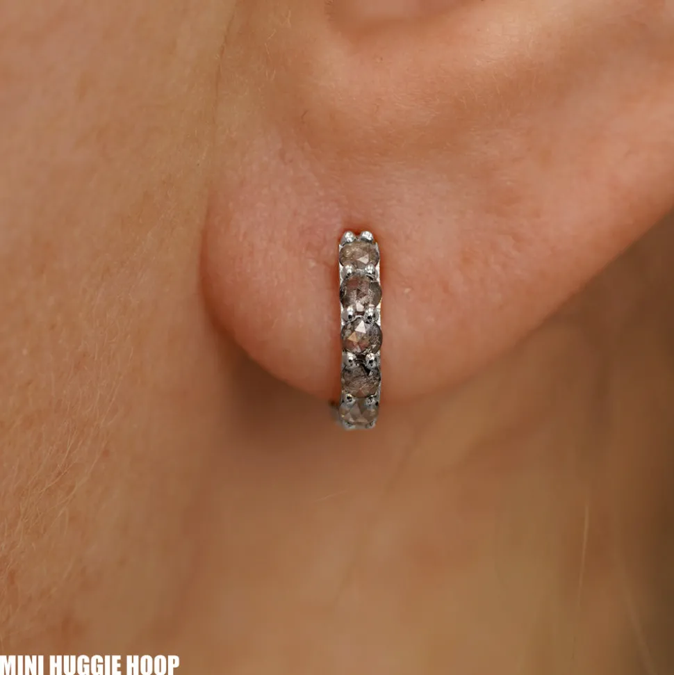 Salt and Pepper Diamond Huggie Hoop