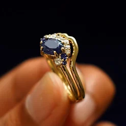 Sapphire and Diamond Cluster Ring with Band