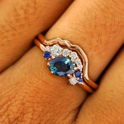 Sapphire and Diamond Cluster Ring with Band