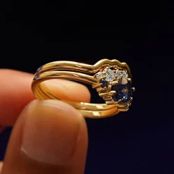 Sapphire and Diamond Cluster Ring with Band