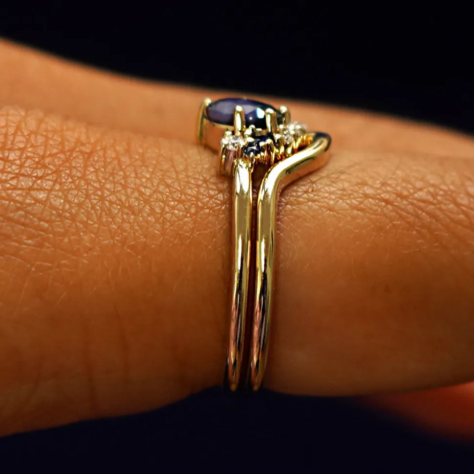 Sapphire and Diamond Cluster Ring with Band